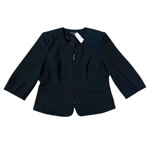NWT Brooks Brothers Black Blazer Jacket Zip Front 3/4 Sleeve Sz 10